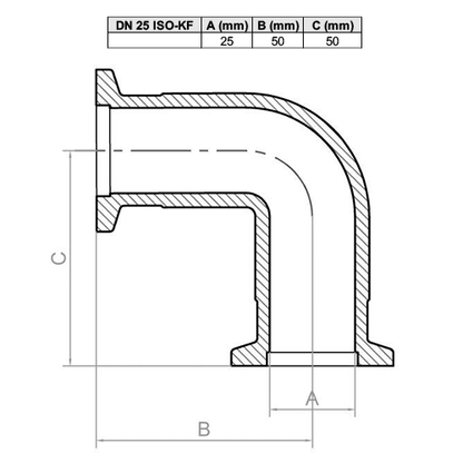 90º elbow in ISO-KF aluminum