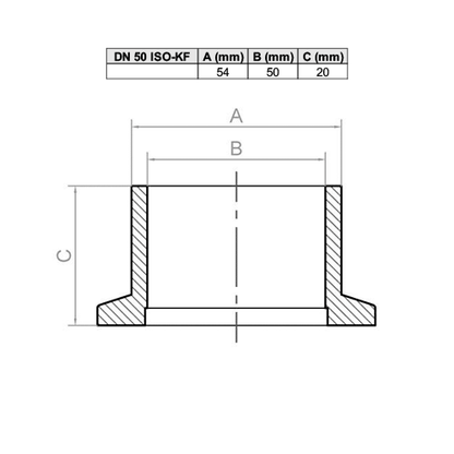 Flange com tubo curto ISO-KF